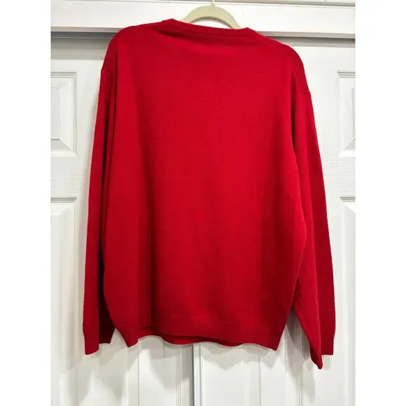 Pure 2 Ply Cashmere Mens V Neck Sweater Red  XL Golf Classic Holidays - Picture 4 of 4